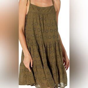 Lucky Brand Olive Eyelet Backless Tiered Sundress